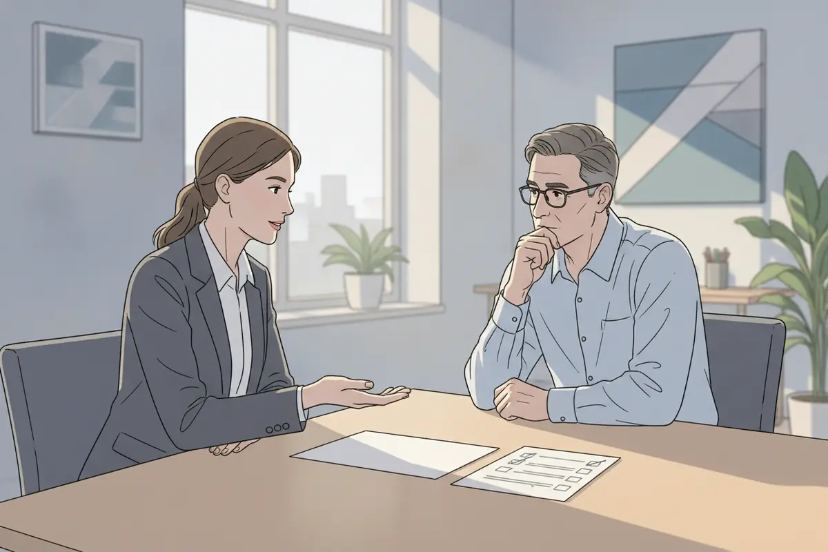 Attorney and client reviewing litigation funding terms together