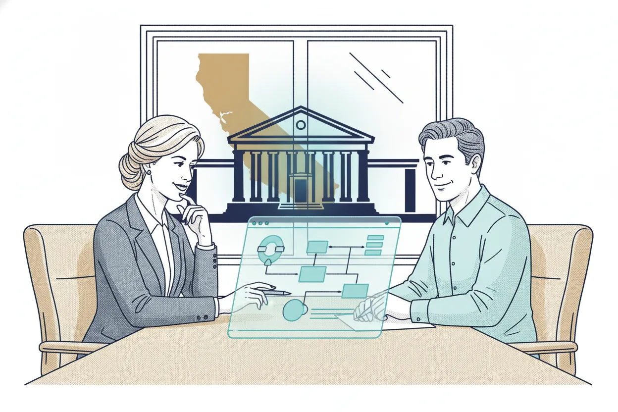 Plaintiff attorney reviewing California litigation funding disclosures with a client