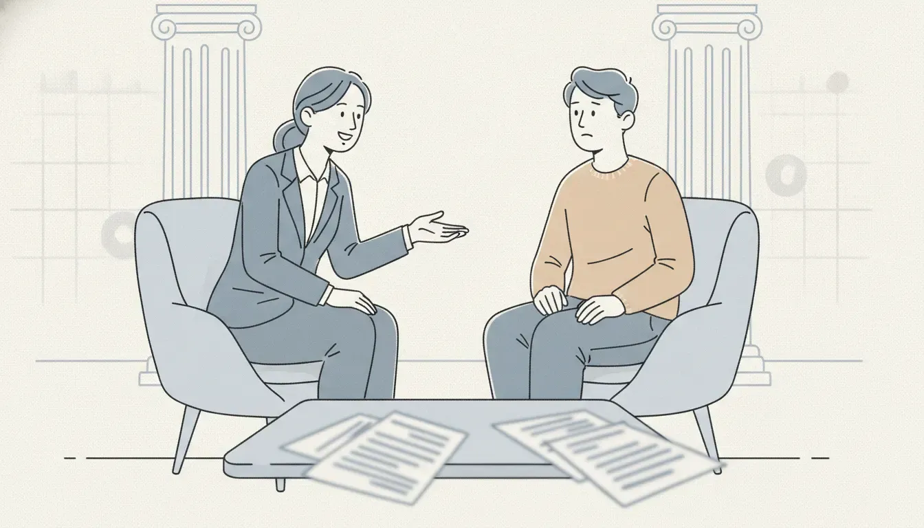 Attorney explaining presettlement funding terms to a plaintiff