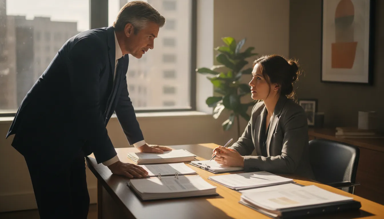 Attorney reviewing a client's case notes during a consultation about fair litigation funding