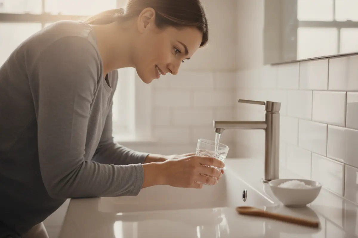 A glass of warm salt water prepared for gentle rinsing after tooth extraction