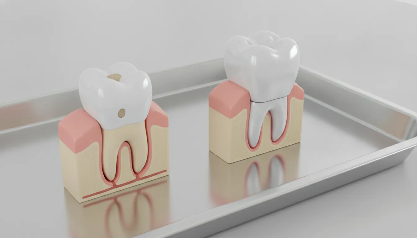 Dental crown vs filling comparison using tooth models
