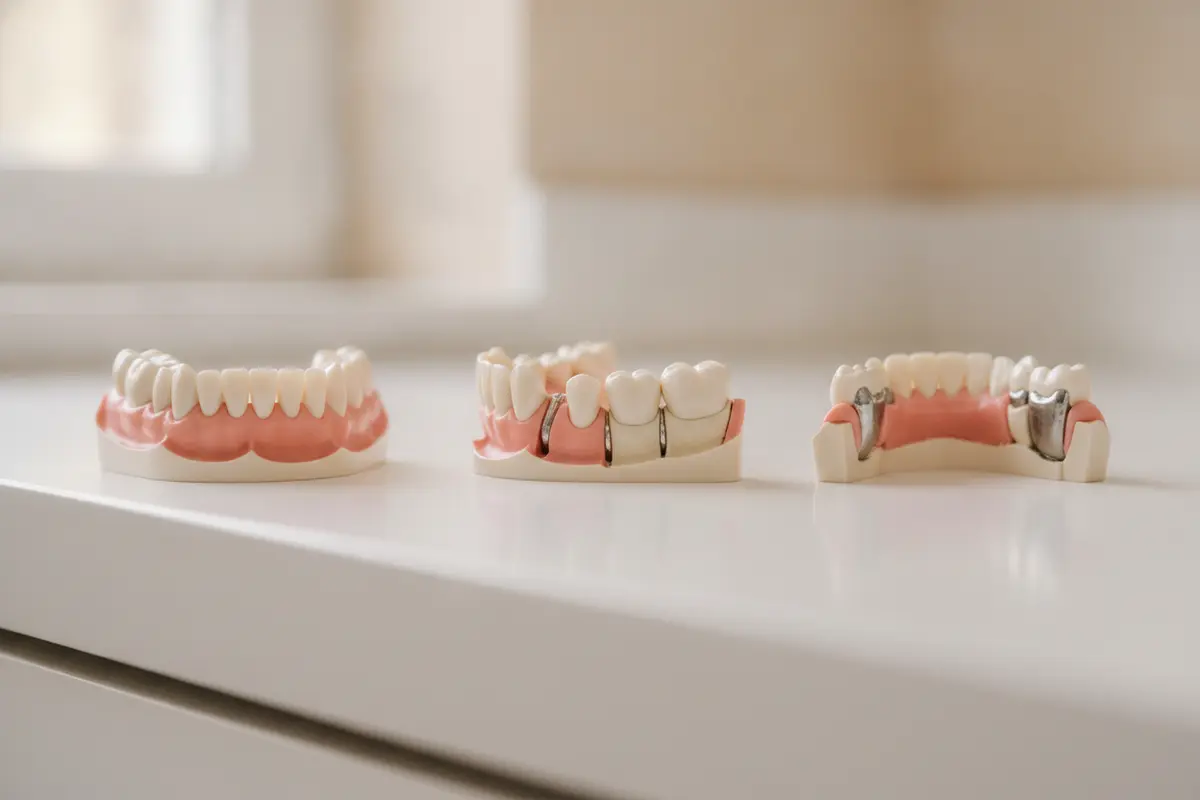 Dental education illustration showing how a bridge can appear different from front, side, and back viewpoints