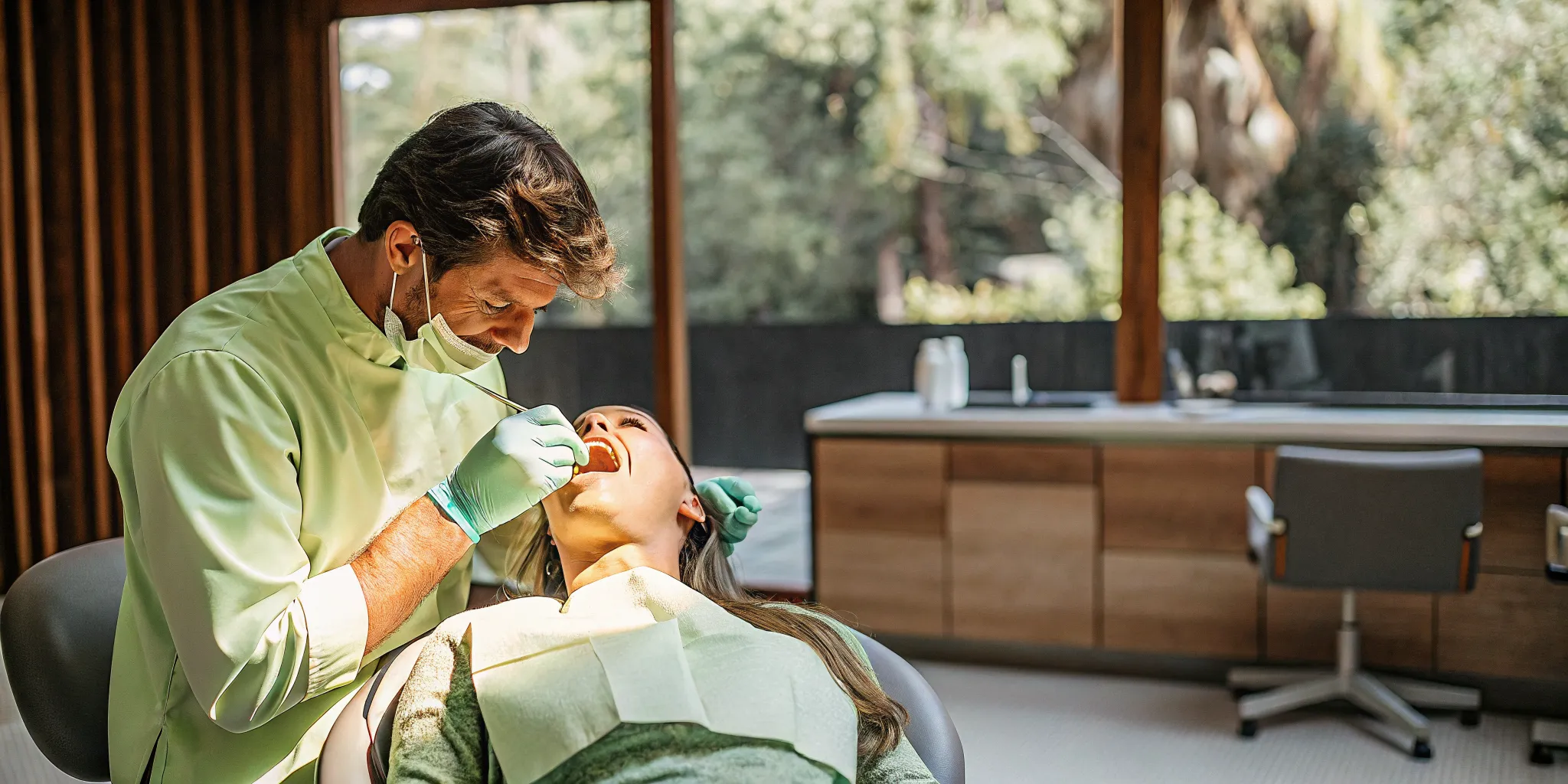 Dentist checking gum disease symptoms during an exam