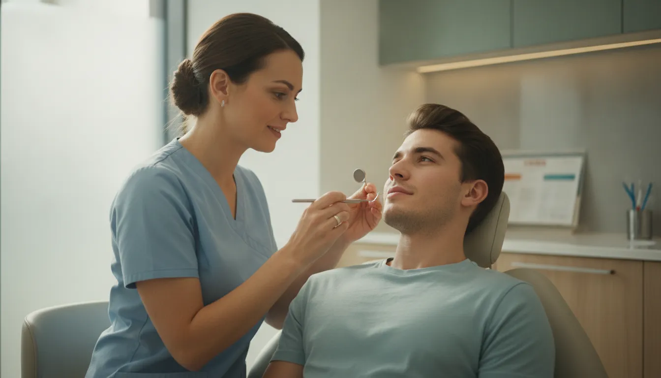 Patient receiving calm guidance after a broken tooth