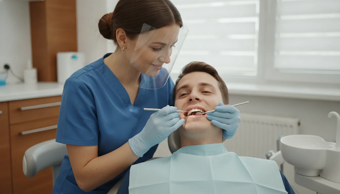 Dental professional checking a patient's gum health