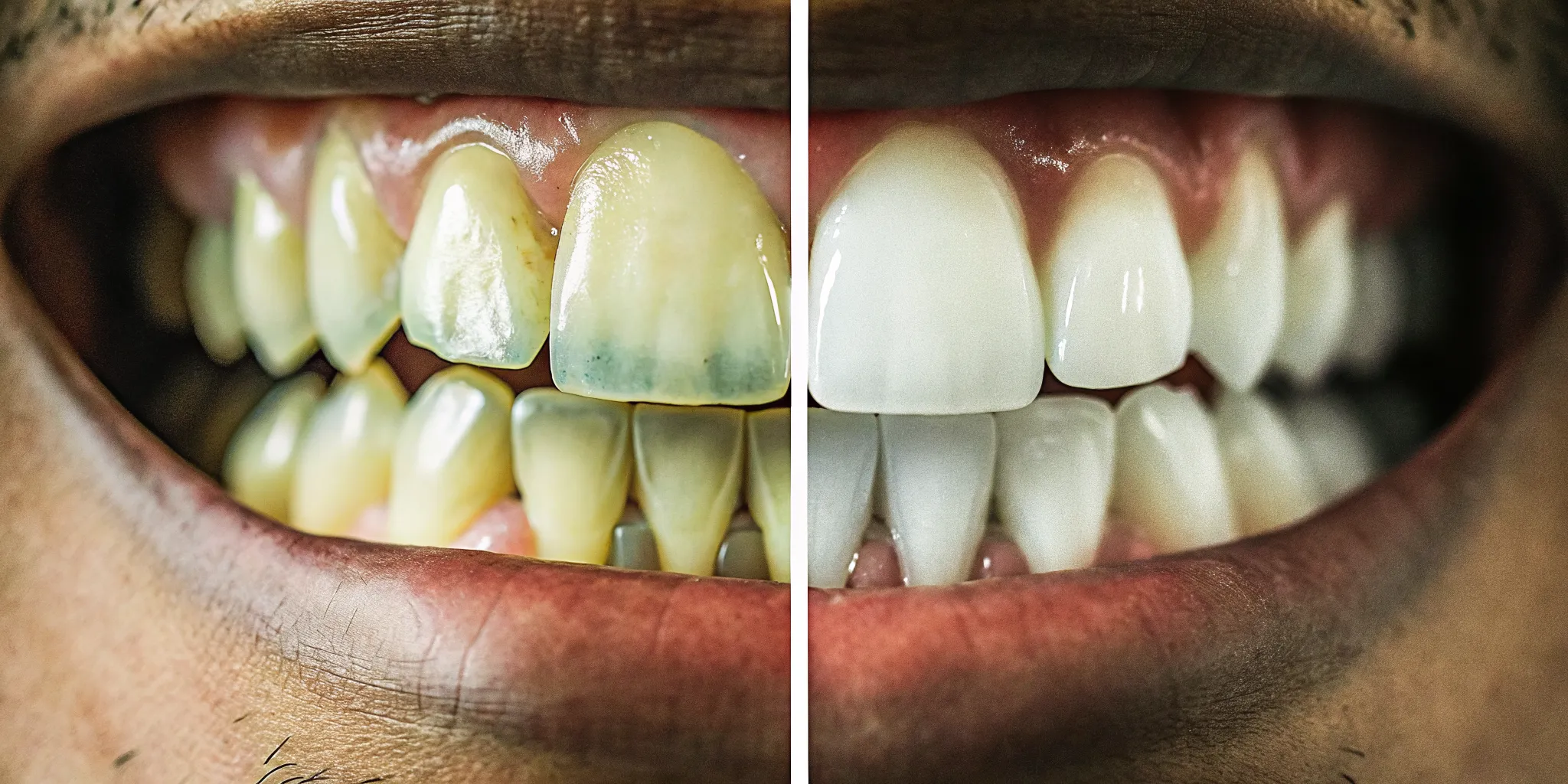 Before and after comparison showing a chipped tooth repaired with composite bonding