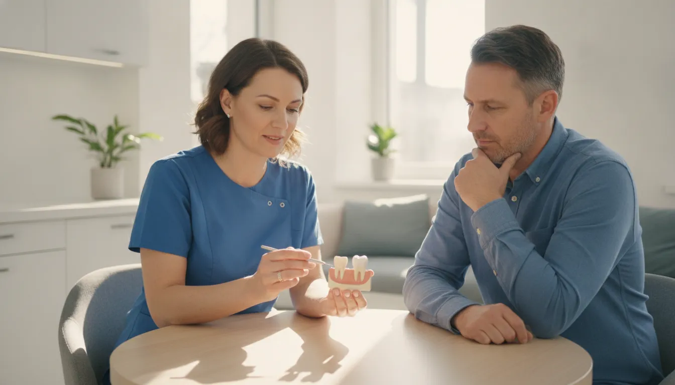Dentist discussing veneers vs bonding during a cosmetic consultation