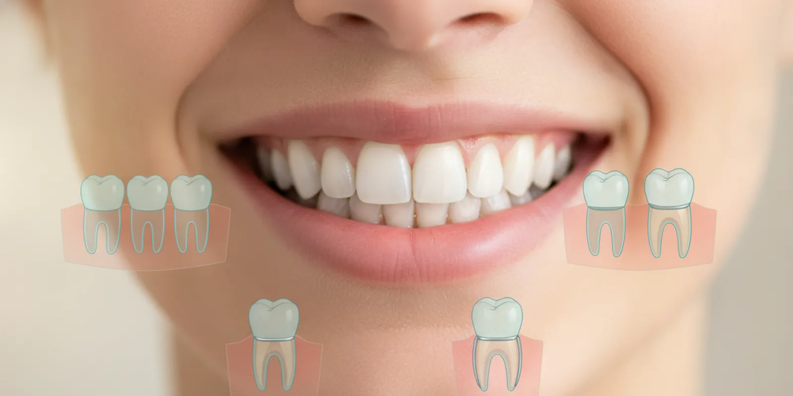 Illustration comparing the visible shapes of common dental bridge designs in a natural-looking smile