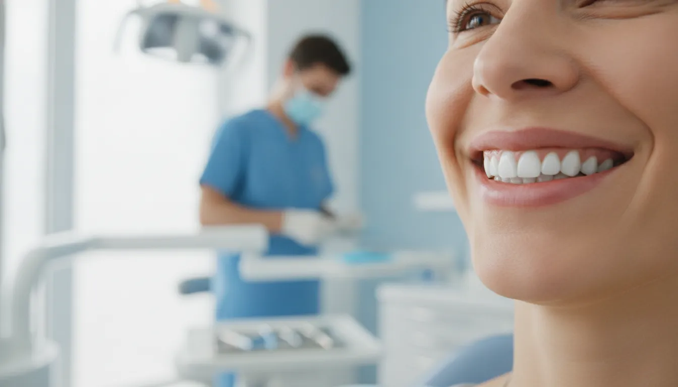 Patient maintaining professional teeth whitening results with good aftercare