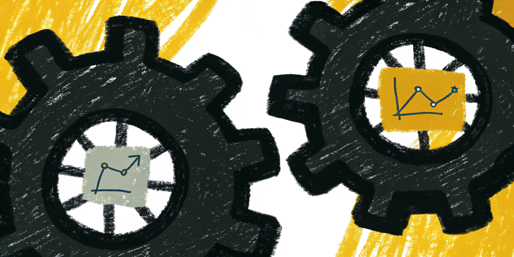 Two interlocking gears representing the relationship between content marketing and SEO working together