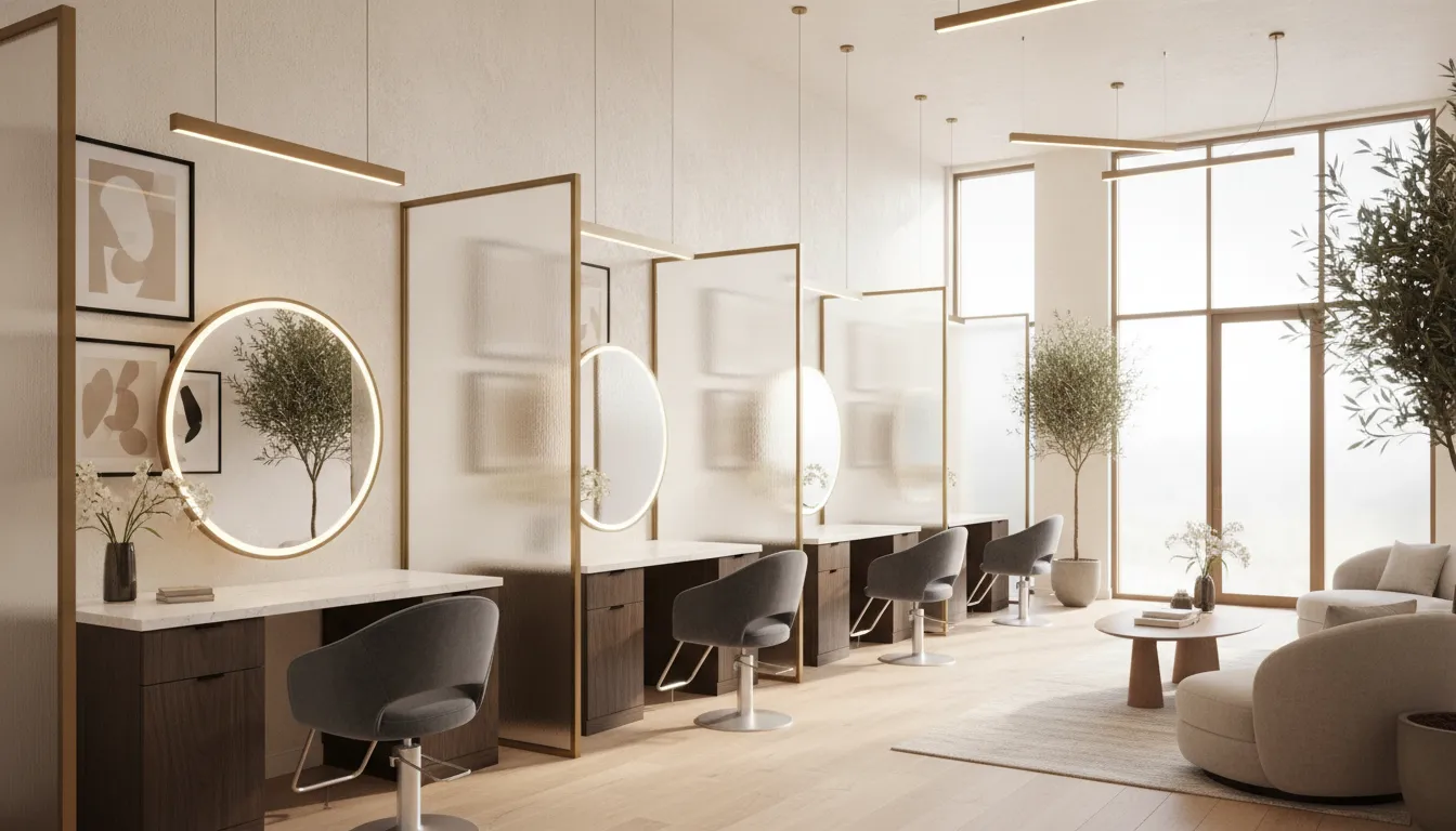 Modern salon suite interior with elegant styling stations at a Salons by JC franchised location