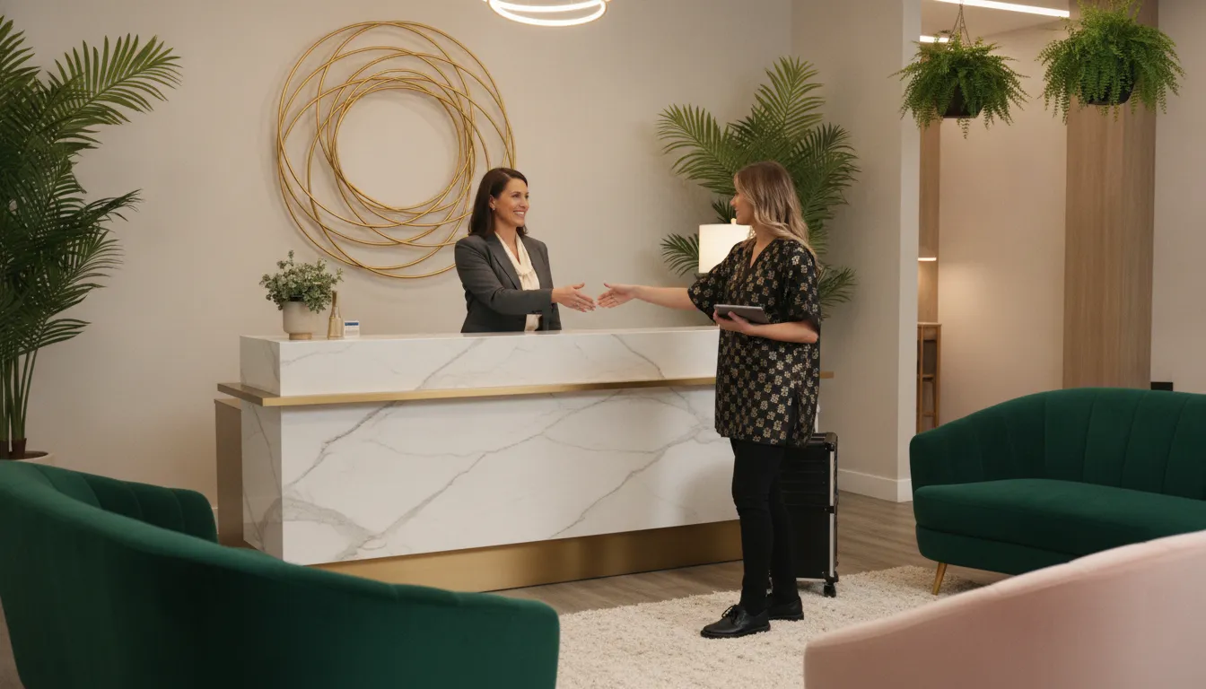 Concierge Manager coordinating daily salon suite franchise operations