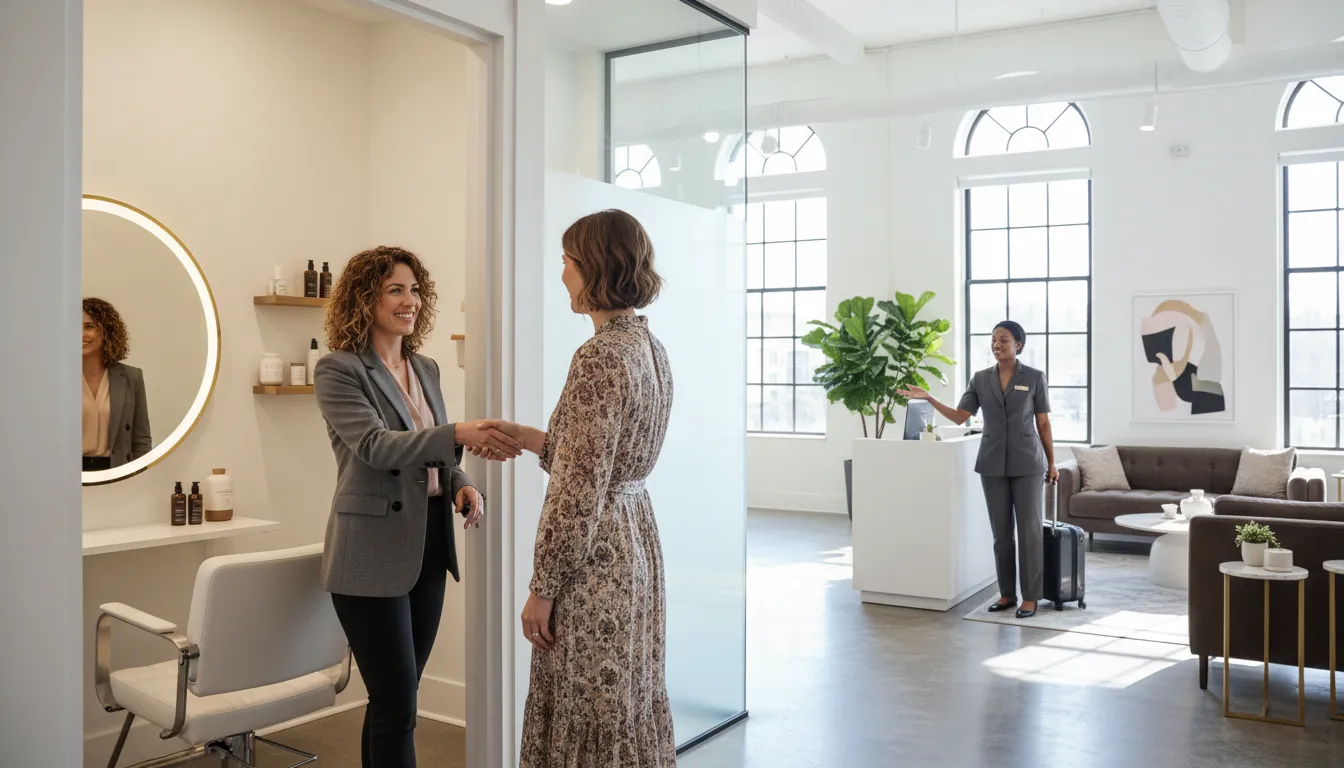 Salon suite concierge manager supporting tenant experience in a shared lobby
