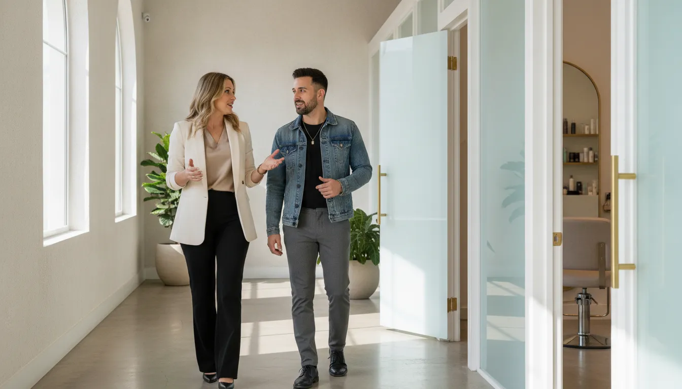 Salon suite operator discussing tenant acquisition with a beauty professional