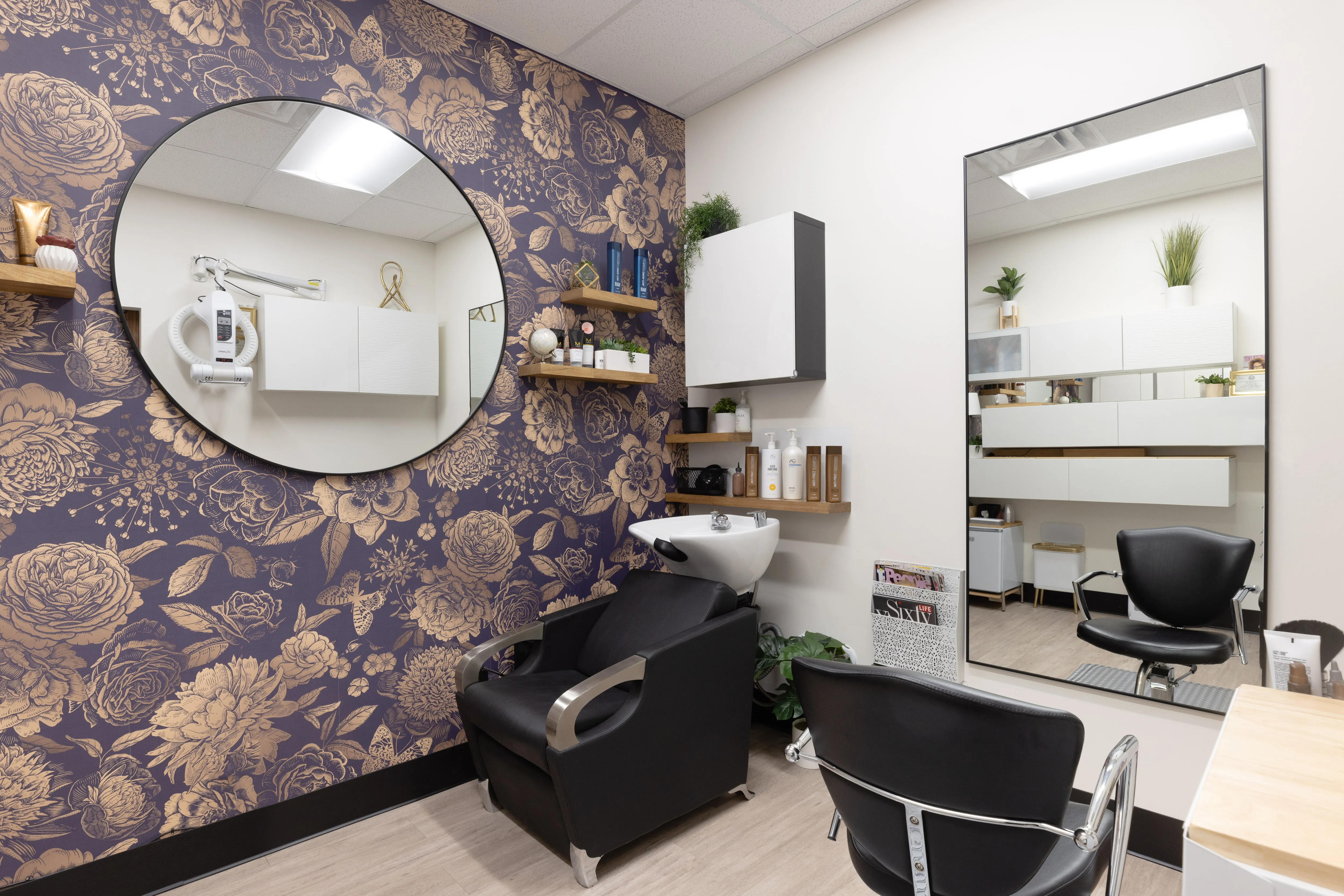 Private salon suite at Salons by JC showing a fully equipped, beautifully designed rental space for independent beauty professionals