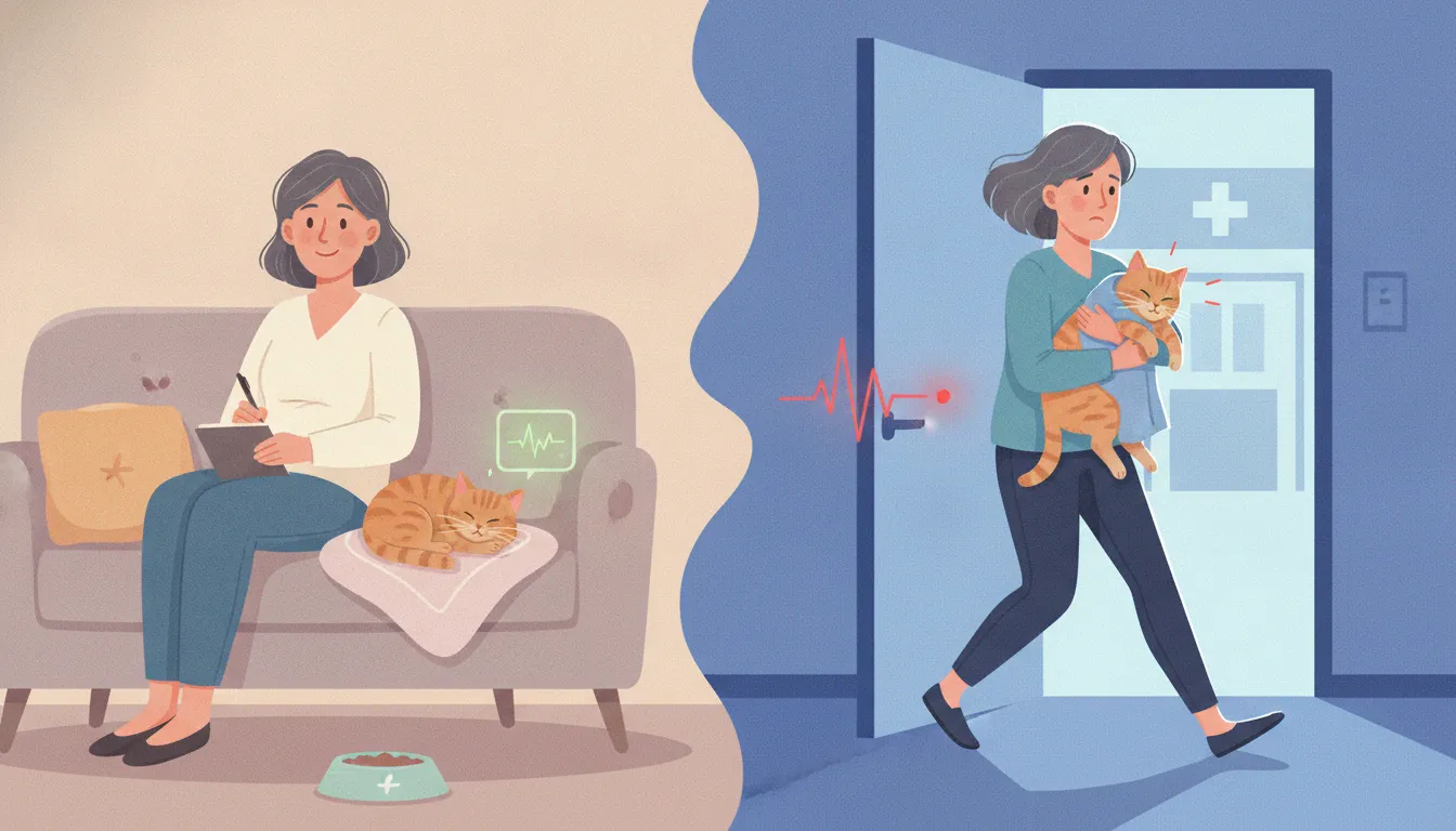 Pet owner using a cat symptom checker to assess signs and urgency