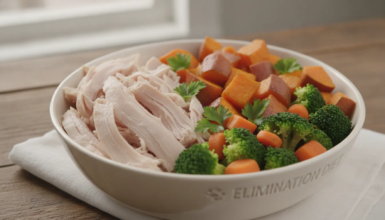 A healthy bowl of fresh dog food ingredients representing an elimination diet