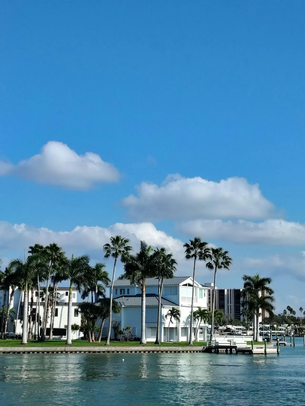 Waterfront dock with boat lift canopy on a tropical Florida island