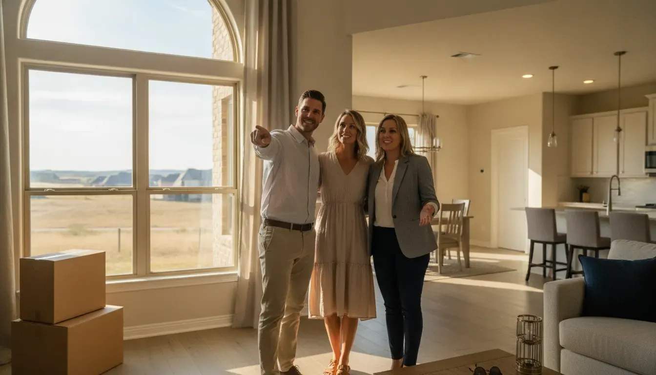 California transplants touring a Texas home with a mortgage loan officer