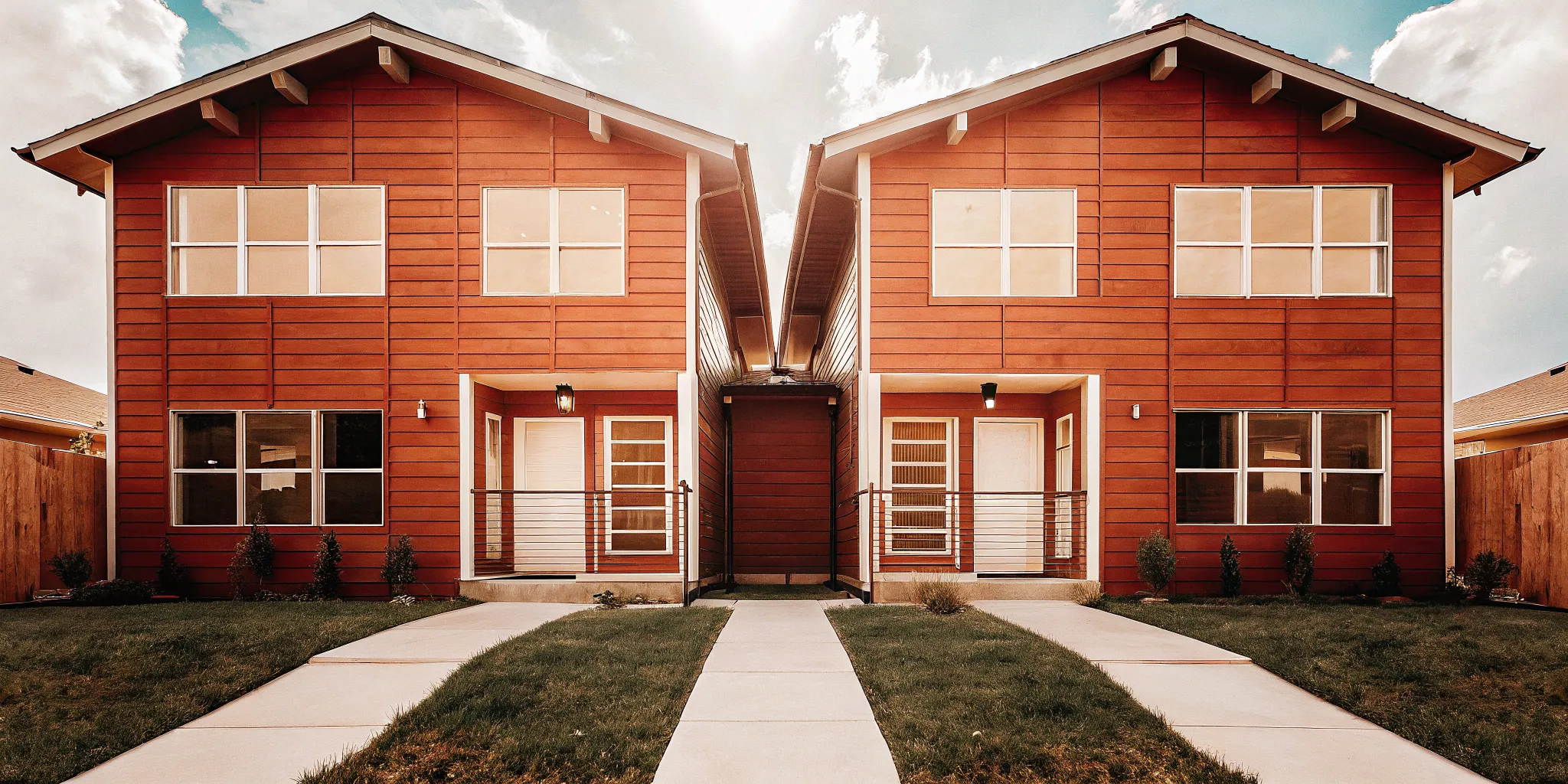 A modern residential duplex in Austin, Texas, representing an investment property financed with a DSCR loan under a sunny sky