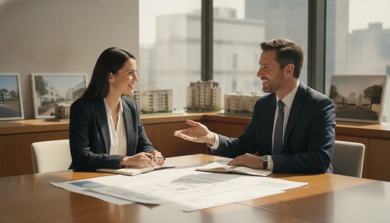 Mortgage loan officer discussing rental property refinance options with an investor