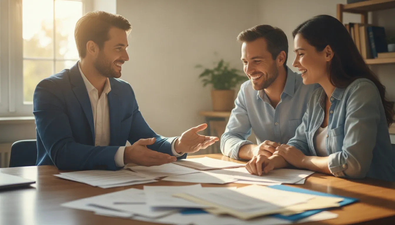 Homeowners discussing cash-out refinance vs home equity loan vs HELOC with a loan officer