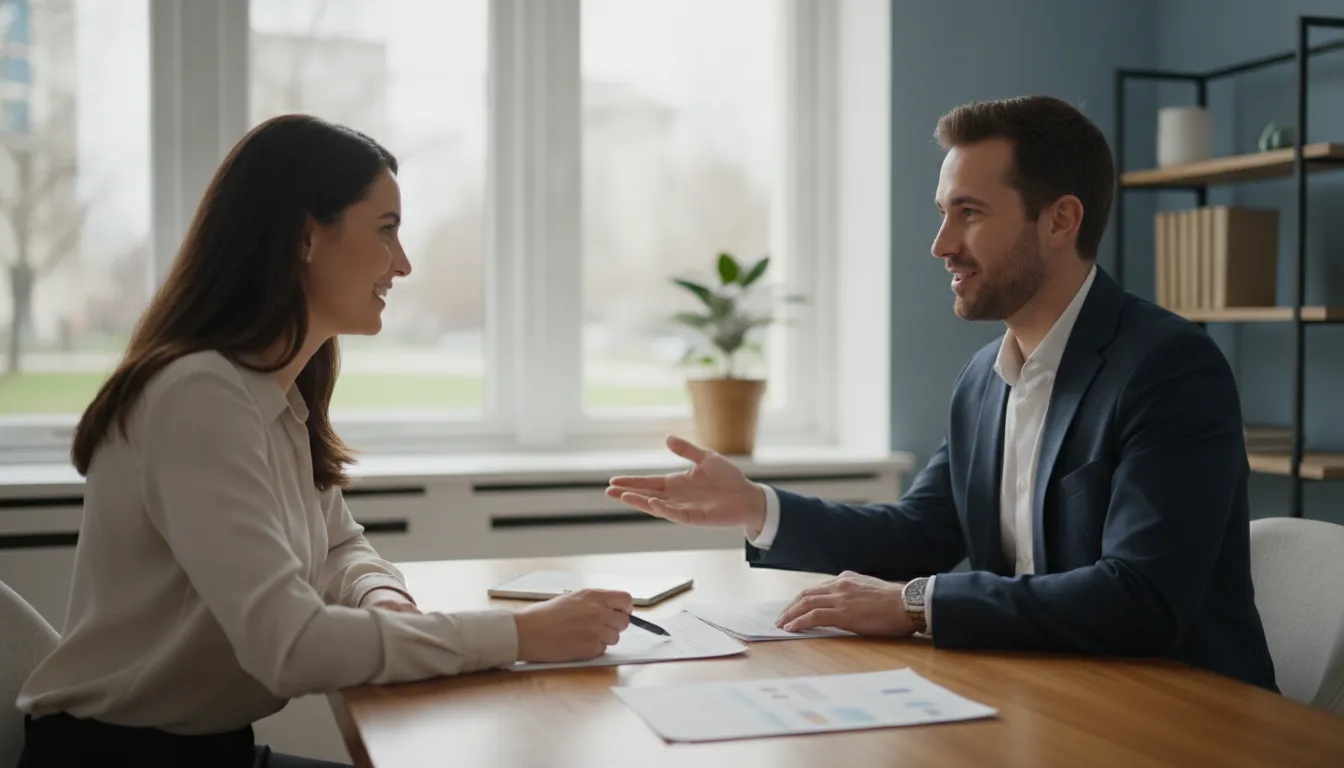 Homeowner reviewing refinancing with bad credit options with a loan officer