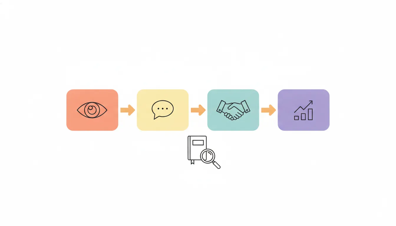 Four-step diagram of thought leadership content impact, from being seen, to being named, to being used in a sale, to moving pipeline