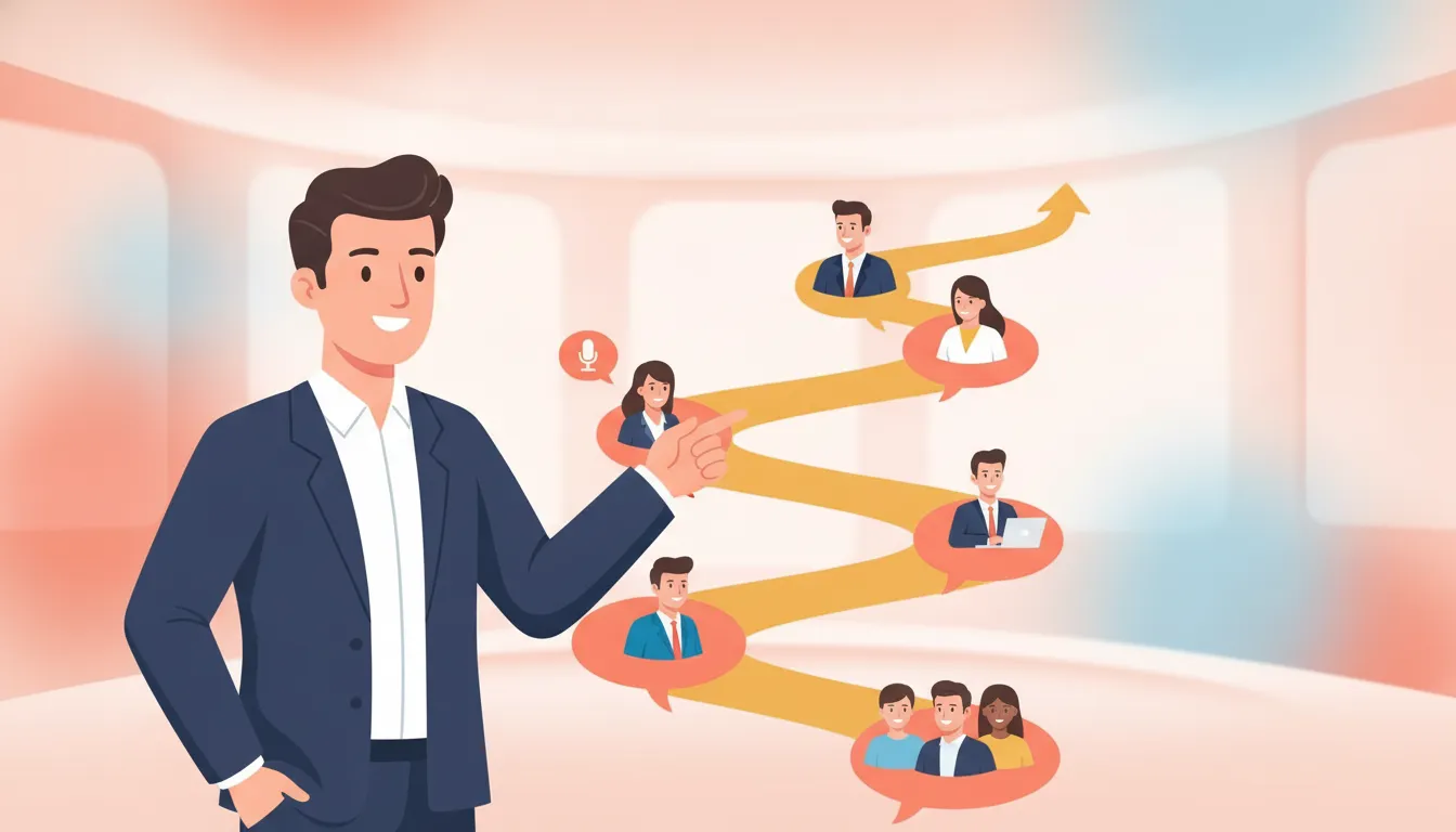 Marketing strategist mapping conversations between journalists, business leaders, and customers