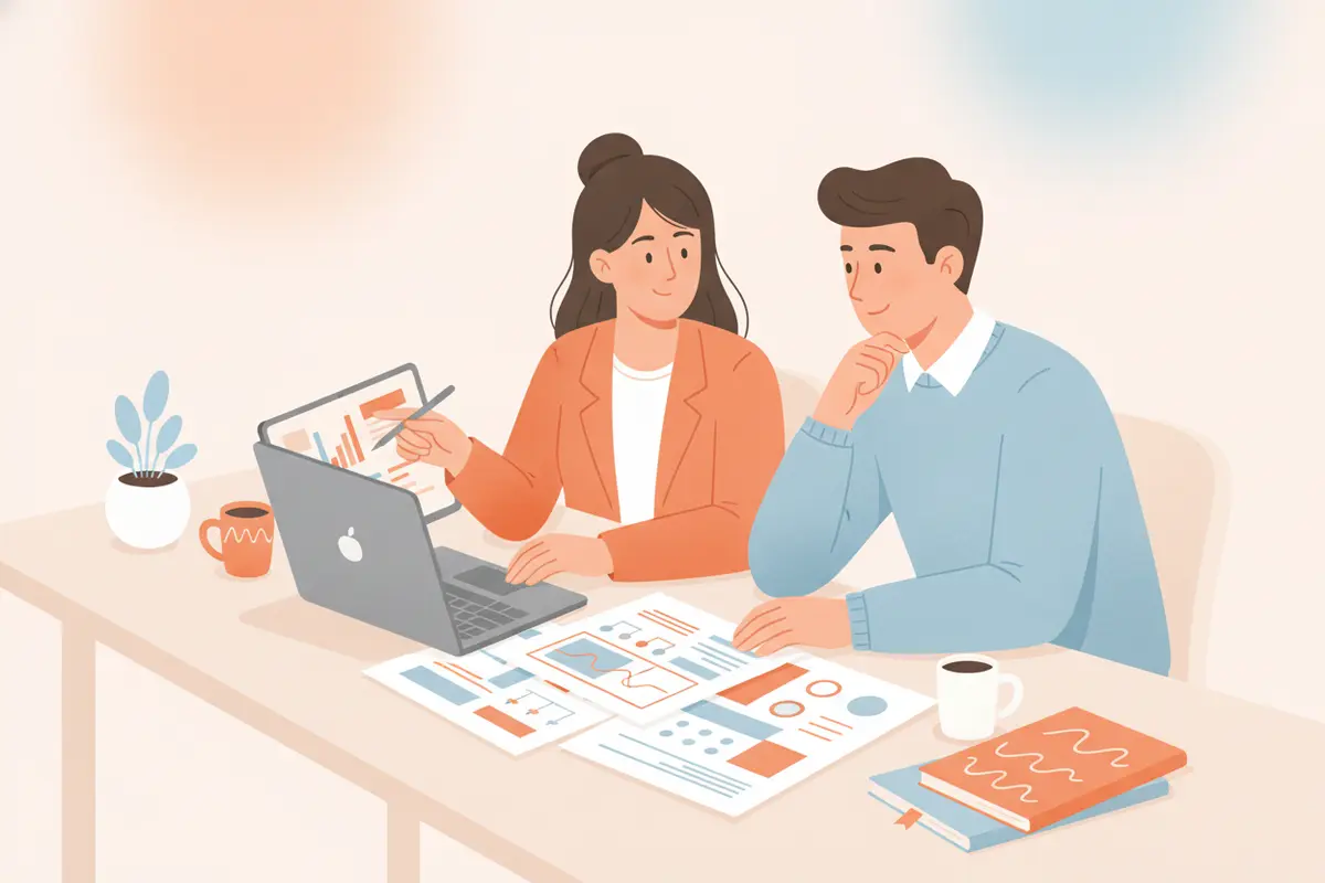 Research and content professionals reviewing survey findings before publication