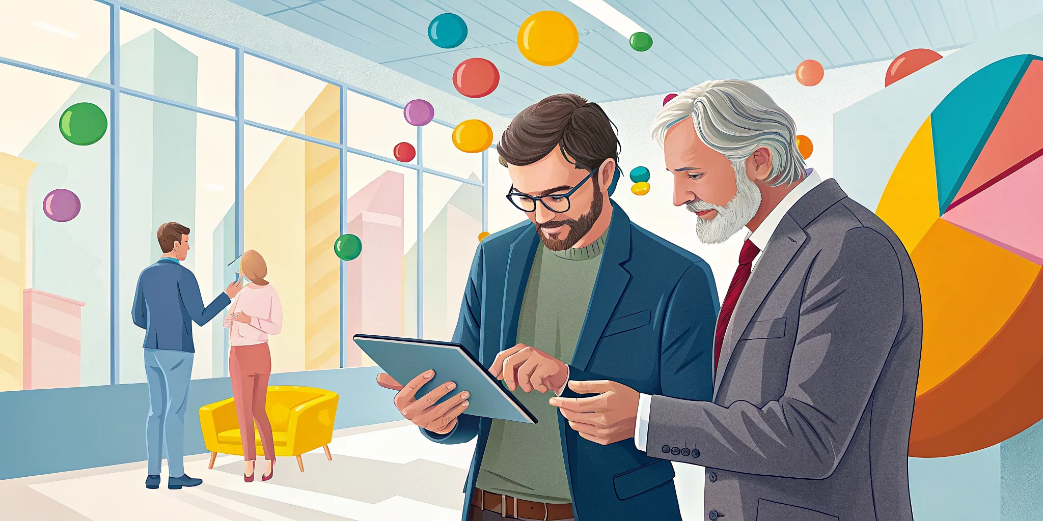 Two senior B2B marketing leaders and a strategist review original survey insights in a bright modern office