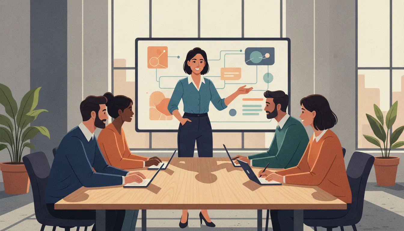 B2B marketing leader presenting original survey findings to a content and PR team