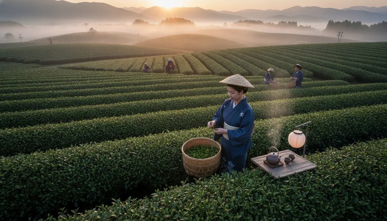 Japanese tea harvest leaves for reading harvest labels