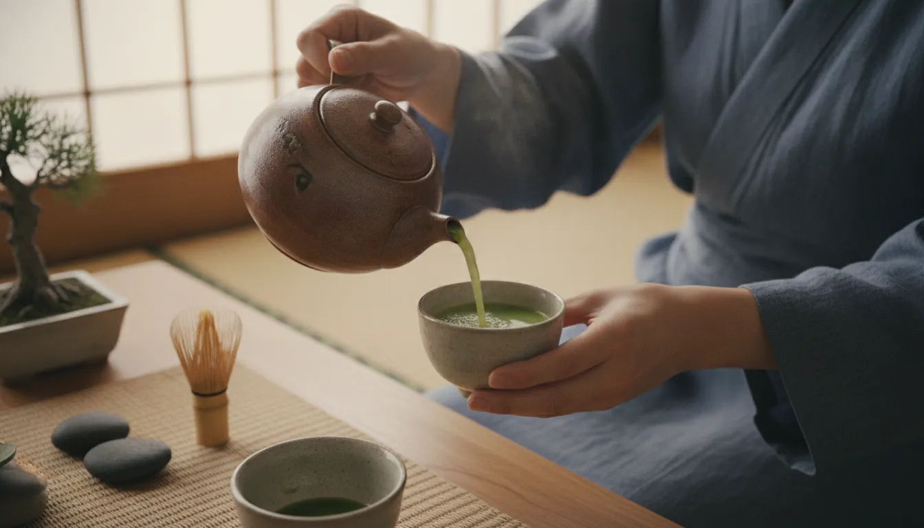 Brewed fukamushi sencha showing its deep green liquor