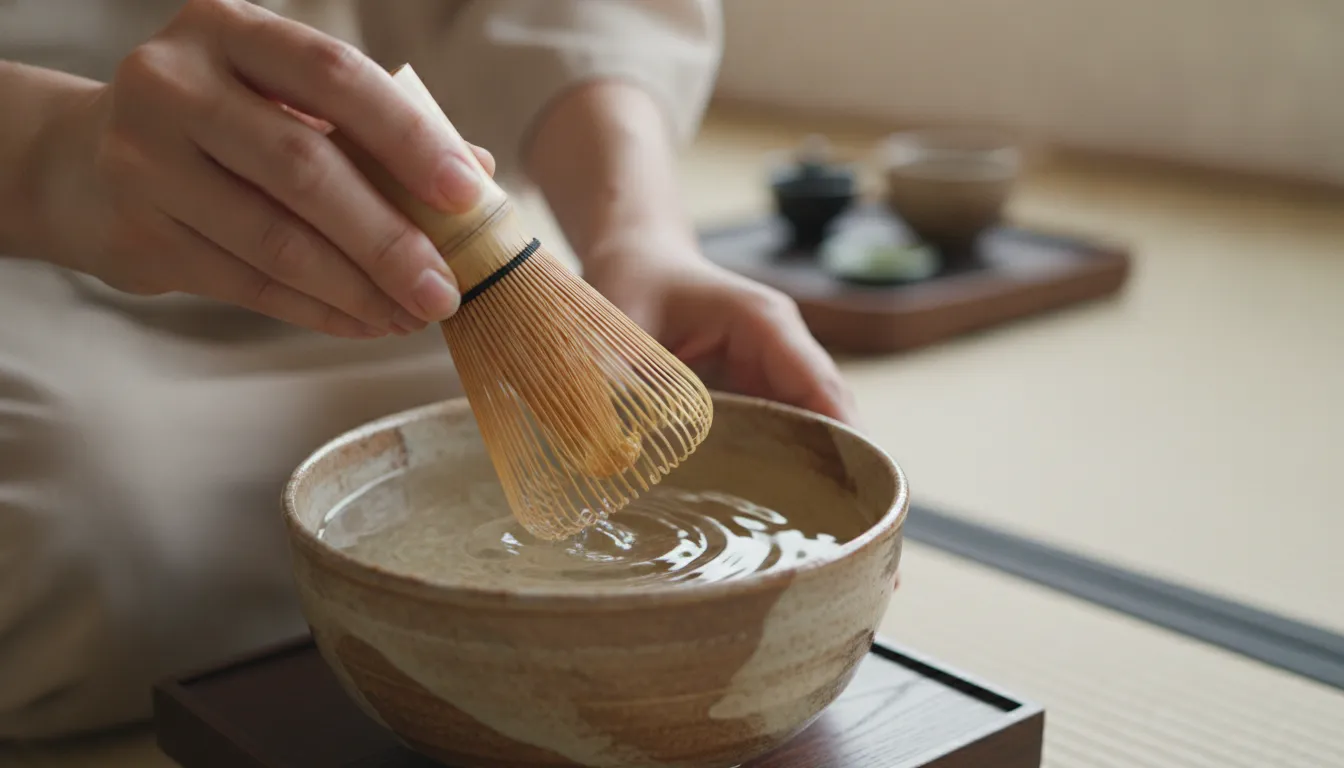 How to clean matcha whisk by rinsing its bamboo tines in warm water