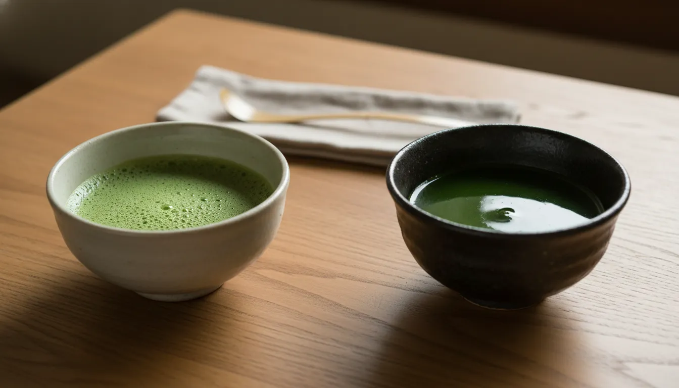 Usucha and koicha matcha prepared side by side