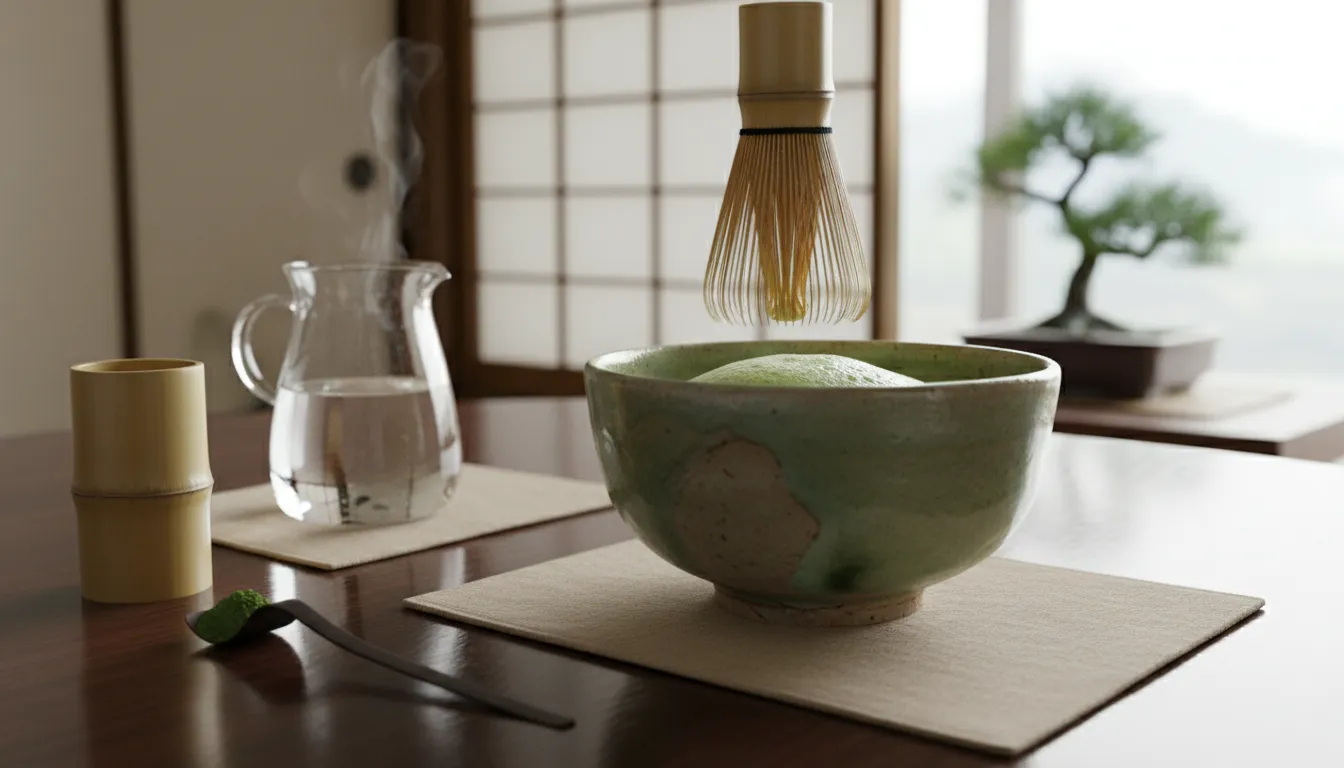 Whisking matcha with properly heated water