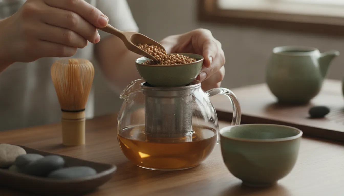 how to brew sobacha with toasted buckwheat groats in a tea infuser