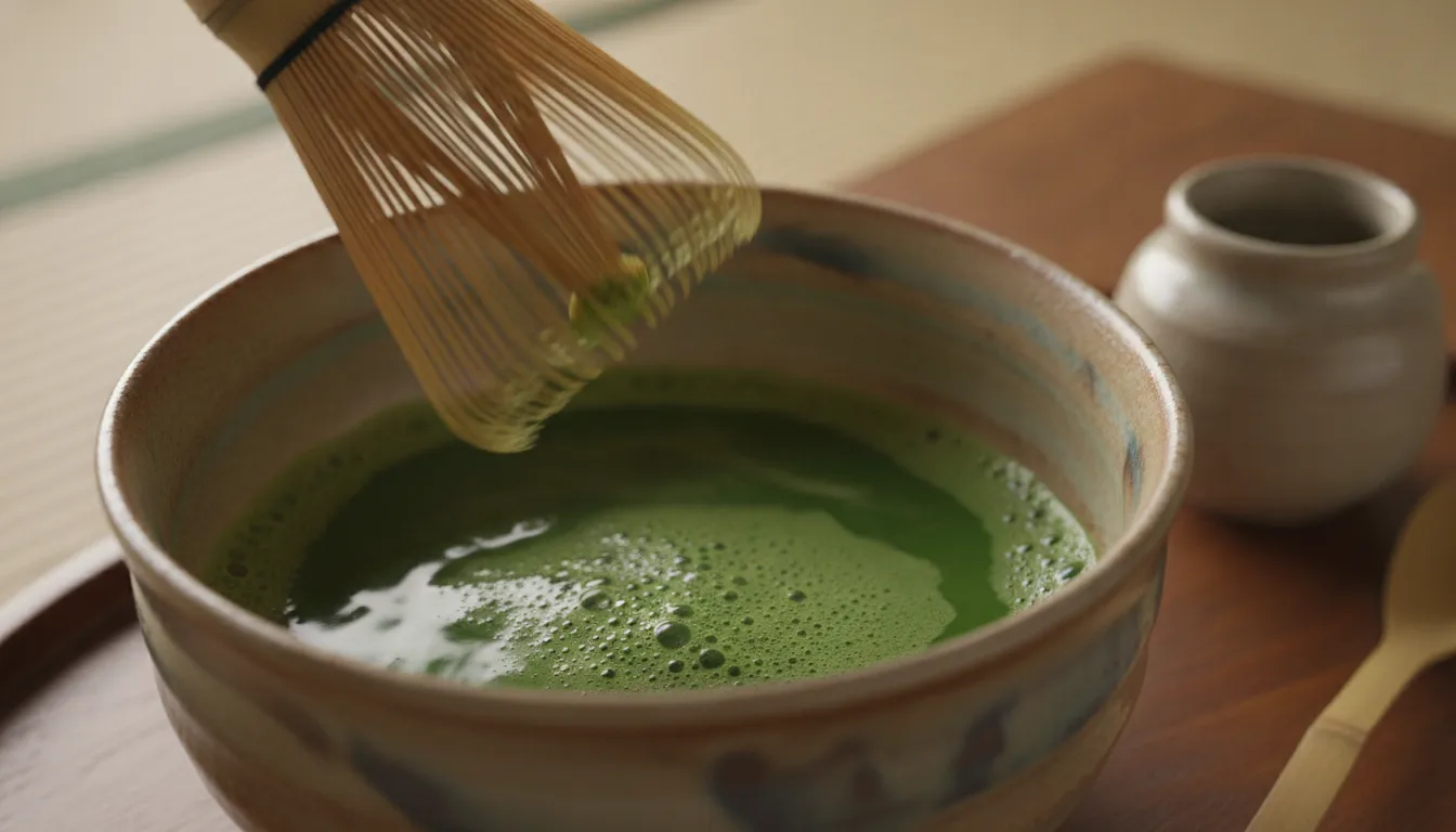Whisking matcha in a W motion for a smoother bowl