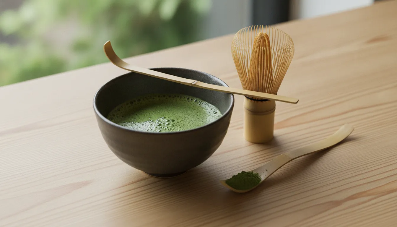 Ceremonial Uji matcha prepared with a bamboo whisk