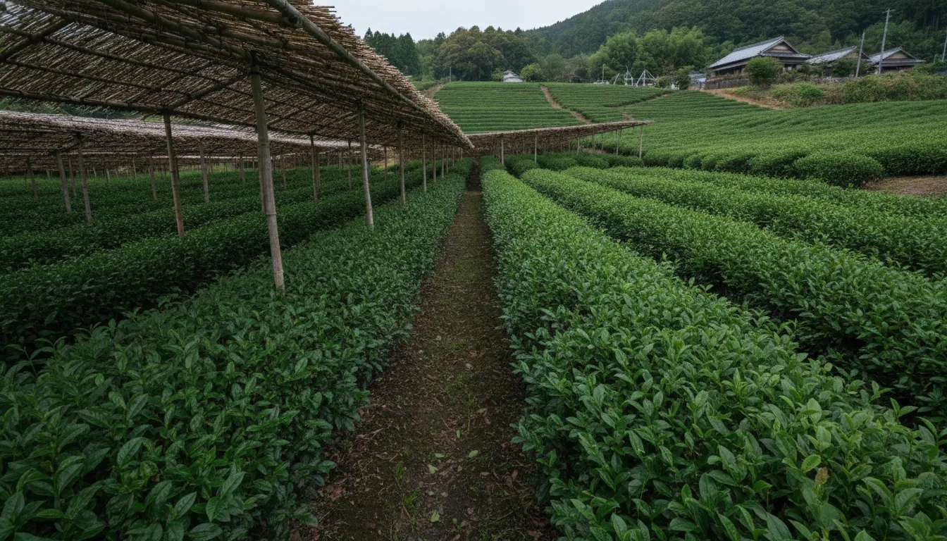 Shaded tea plants grown for Uji matcha in Kyoto