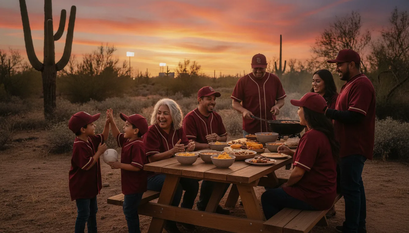 Mexican baseball jerseys and hats at an Arizona game-day gathering