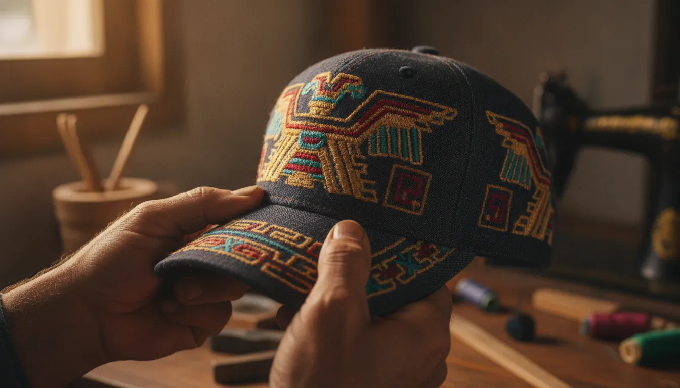 Embroidered Gallo Fino hat styled as a polished Mexican baseball accessory