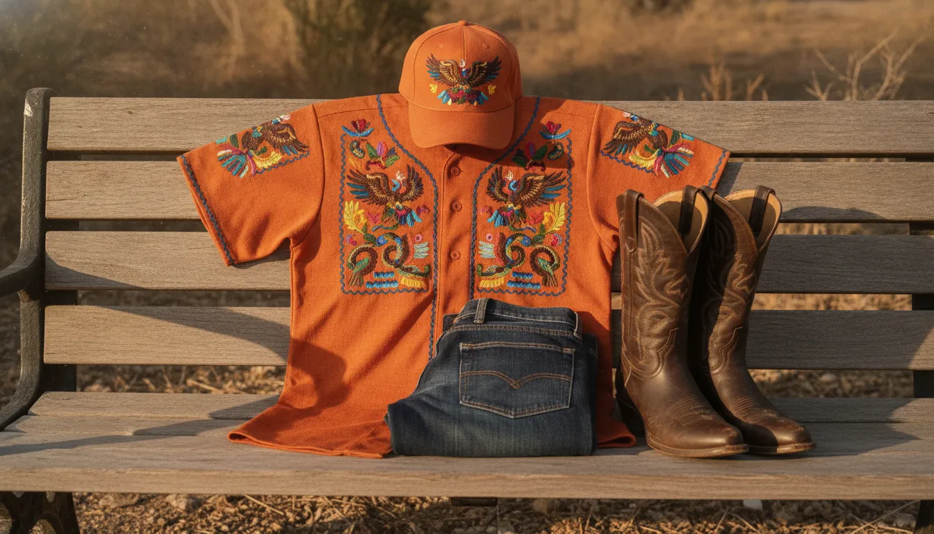 Mexican state baseball jersey styled with denim and boots for a Texas game day