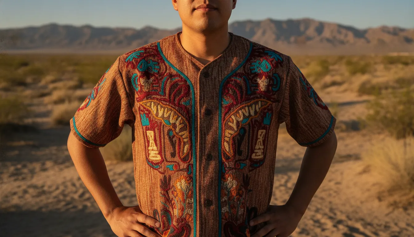Persona luciendo un jersey de beisbol mexicano con bordados que representan el orgullo de su estado