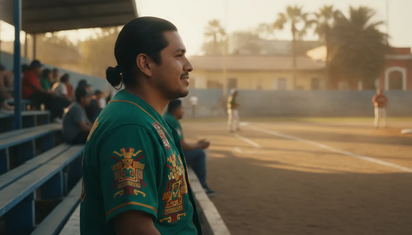 Fan styling a retro Mexico baseball jersey at a neighborhood ballpark