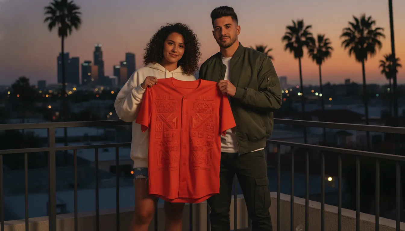 Sonora Naranja Mexican state baseball jersey styled for Los Angeles streetwear