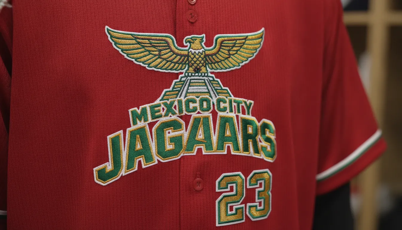 Close-up of premium embroidered details on the Sinaloa red jersey