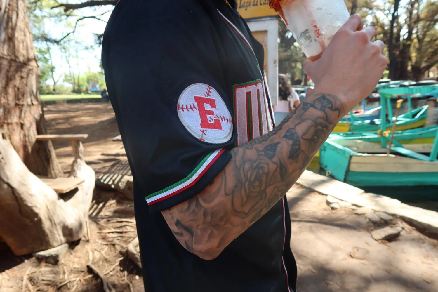 Mens Mexican baseball jersey styled with jeans and sneakers